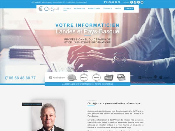 Capture du projet Chrisavit | Dépannage informatique. Site de services avec présentation et contact.
