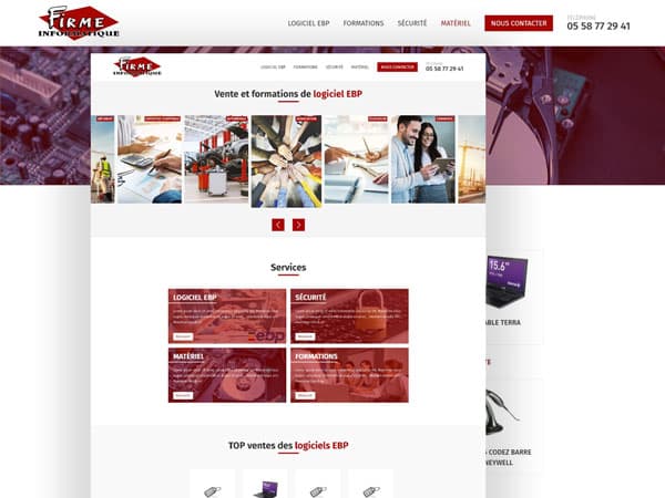 Capture du projet Firme Informatique | Vente et formations de logiciels EBP. Site de présentation des services.