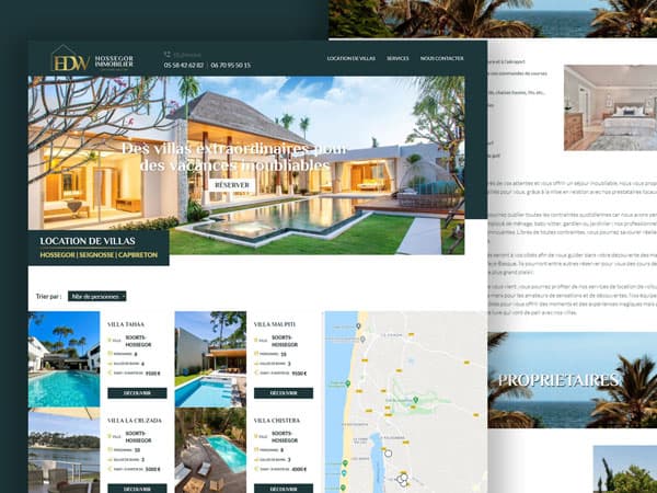 Capture du projet Hossegorimmo | Location de villas de luxe à Hossegor. Site vitrine haut de gamme avec recherche avancée.
