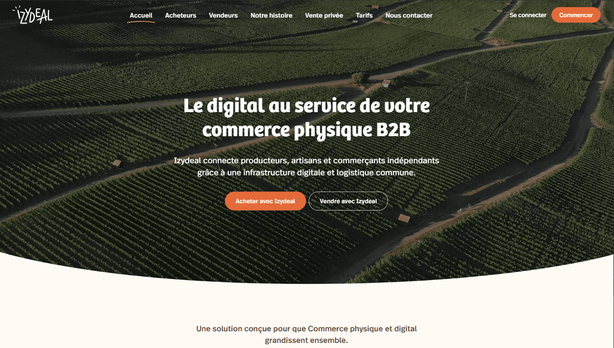 Capture du projet IzyDeal | Conception intégrale du site marketing. Marketplace B2B connectant producteurs, artisans et commerçants indépendants.