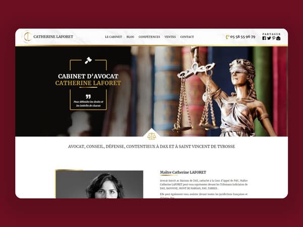 Capture du projet Catherine Laforet | Cabinet d'avocat. Site professionnel avec présentation des domaines de compétences.