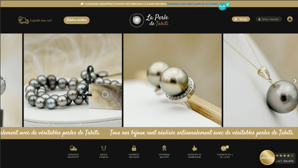 Capture du projet Perles de Tahiti | Bijoux en perles de Tahiti. Boutique en ligne avec présentation des collections.